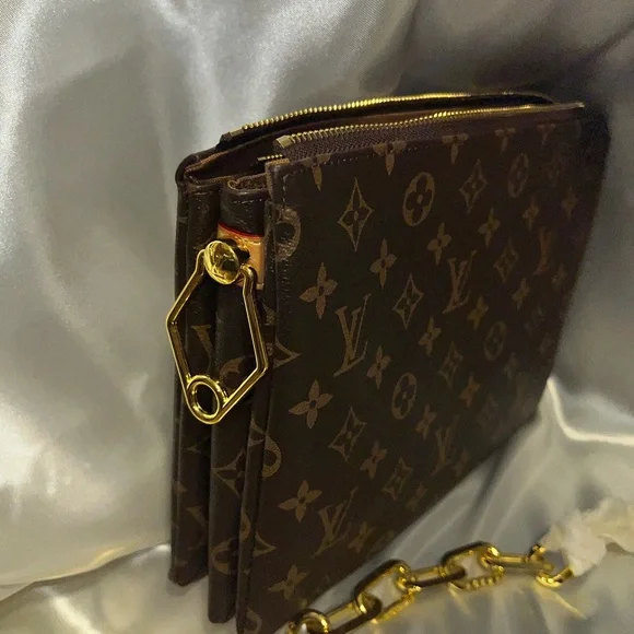 Dark Brown Monogram Pouch with Gold Chain - Picture 3 of 5